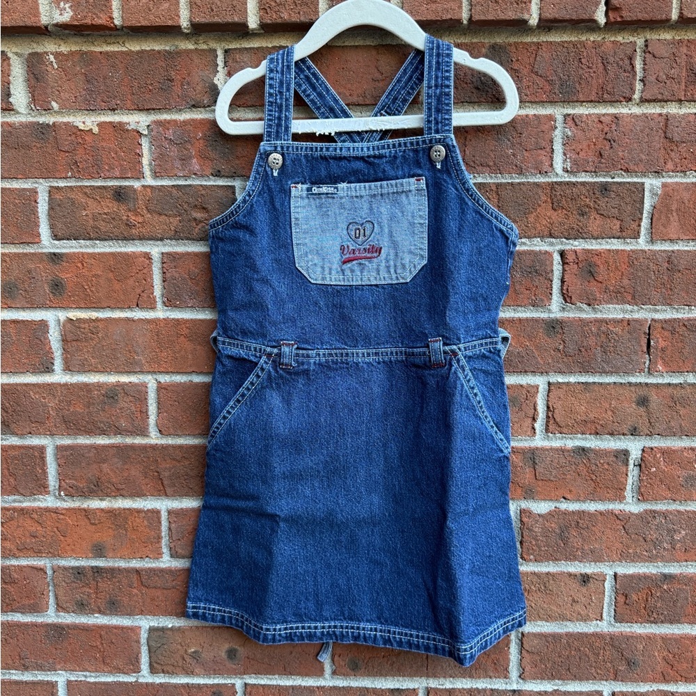 Vintage 90s Y2K Oshkosh B’gosh Denim Jean Dress Size 5 Girls Toddler 01 Varsity